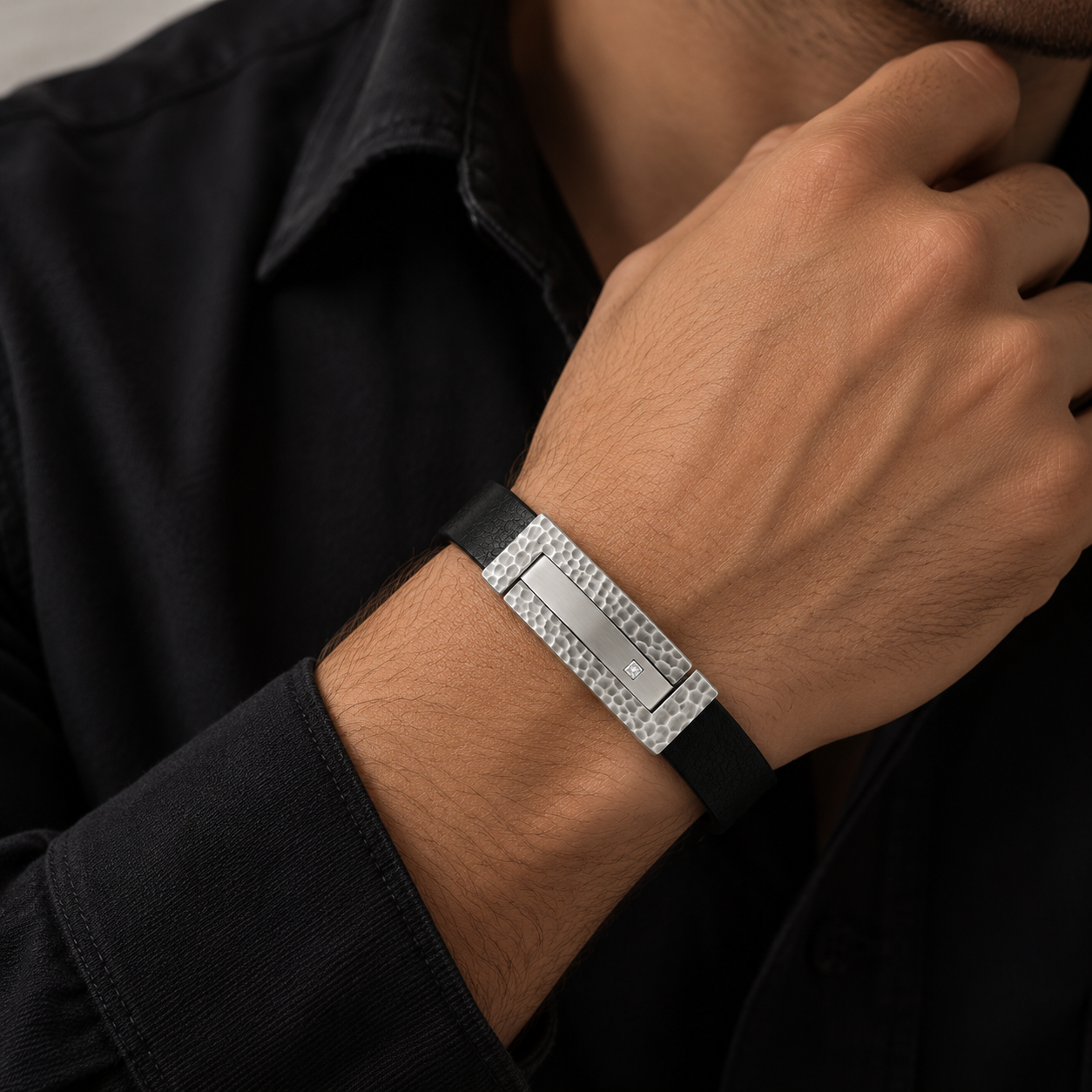 White Diamond Leather Bracelet