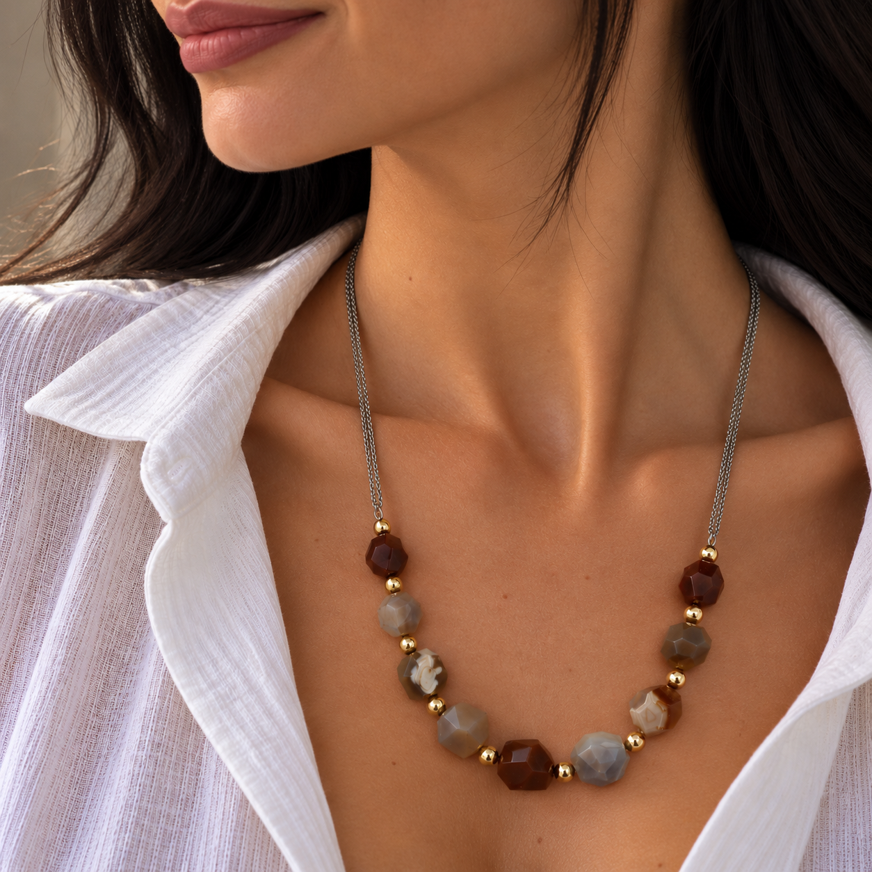Varëse për femra me agat natyral dhe çelik – Penelope Jewellery N4650