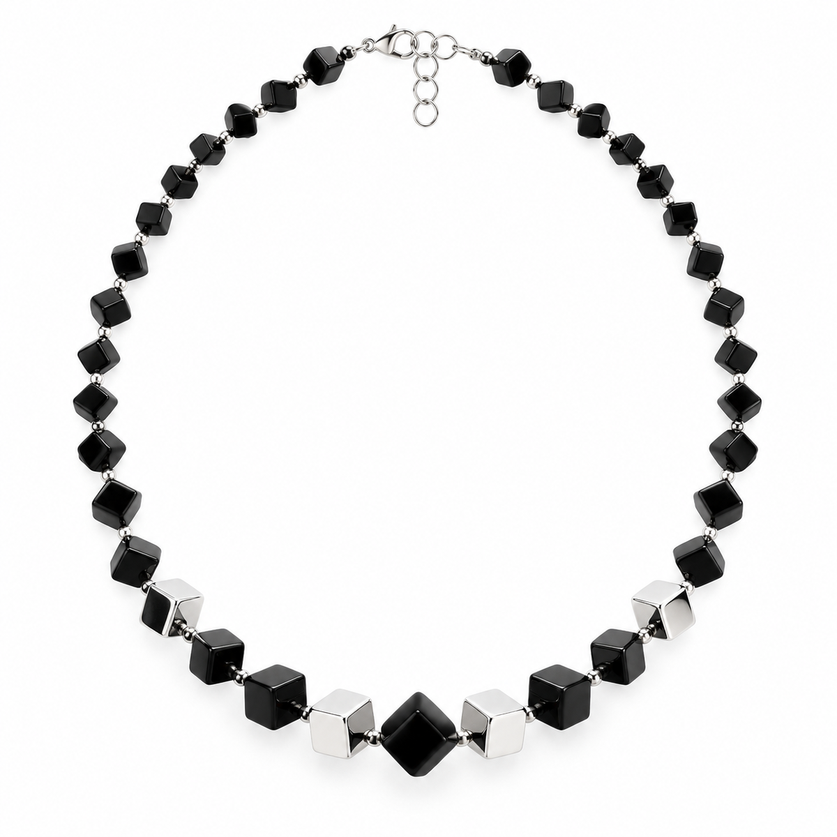 Varëse gjeometrike me oniks të zi dhe argjend 925, me elemente kubike – Penelope Jewellery N5782