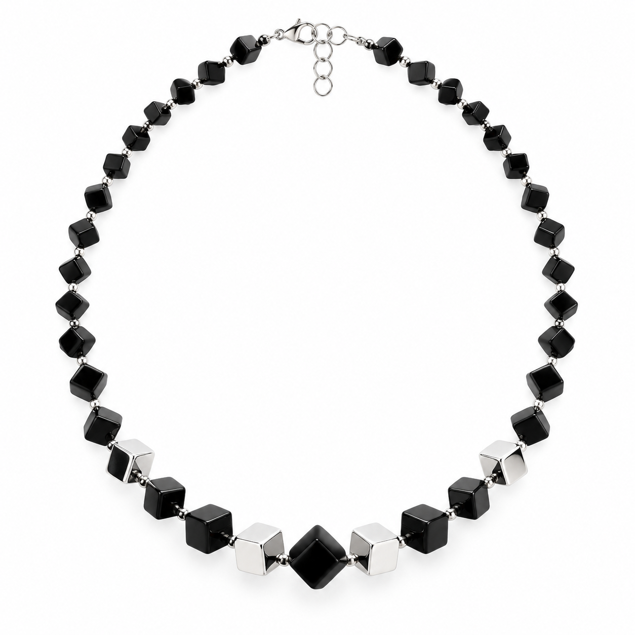 Varëse gjeometrike me oniks të zi dhe argjend 925, me elemente kubike – Penelope Jewellery N5782