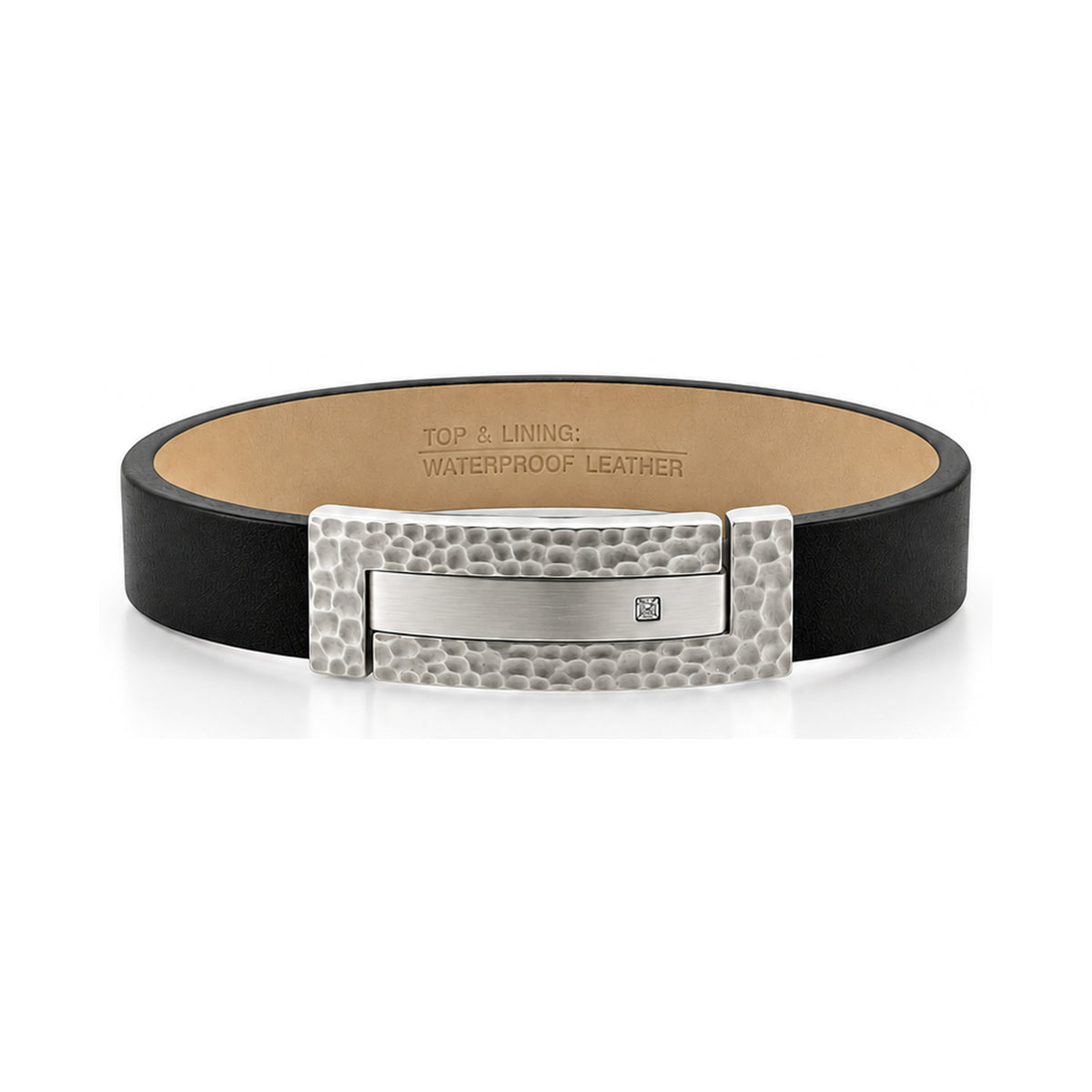 Byzylyk White Diamond Leather Penelope per meshkuj, lekure e zeze dhe detaj metalik