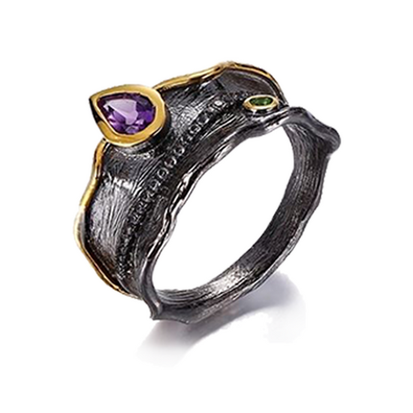 Unazë U3719 në Argjend 925 me gurë Amethyst dhe Peridot.