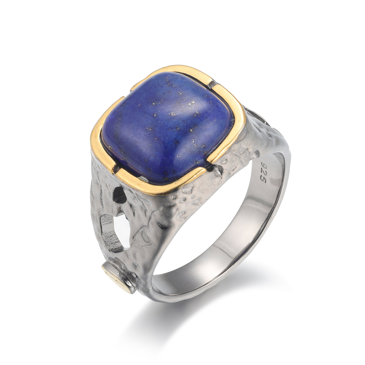 Unaze Babylon Blue U4246 ne Argjend 925 me lapis lazuli blu, kornize ngjyre ari dhe brez me teksture te rrahur, pamje kendore | Penelope Jewellery