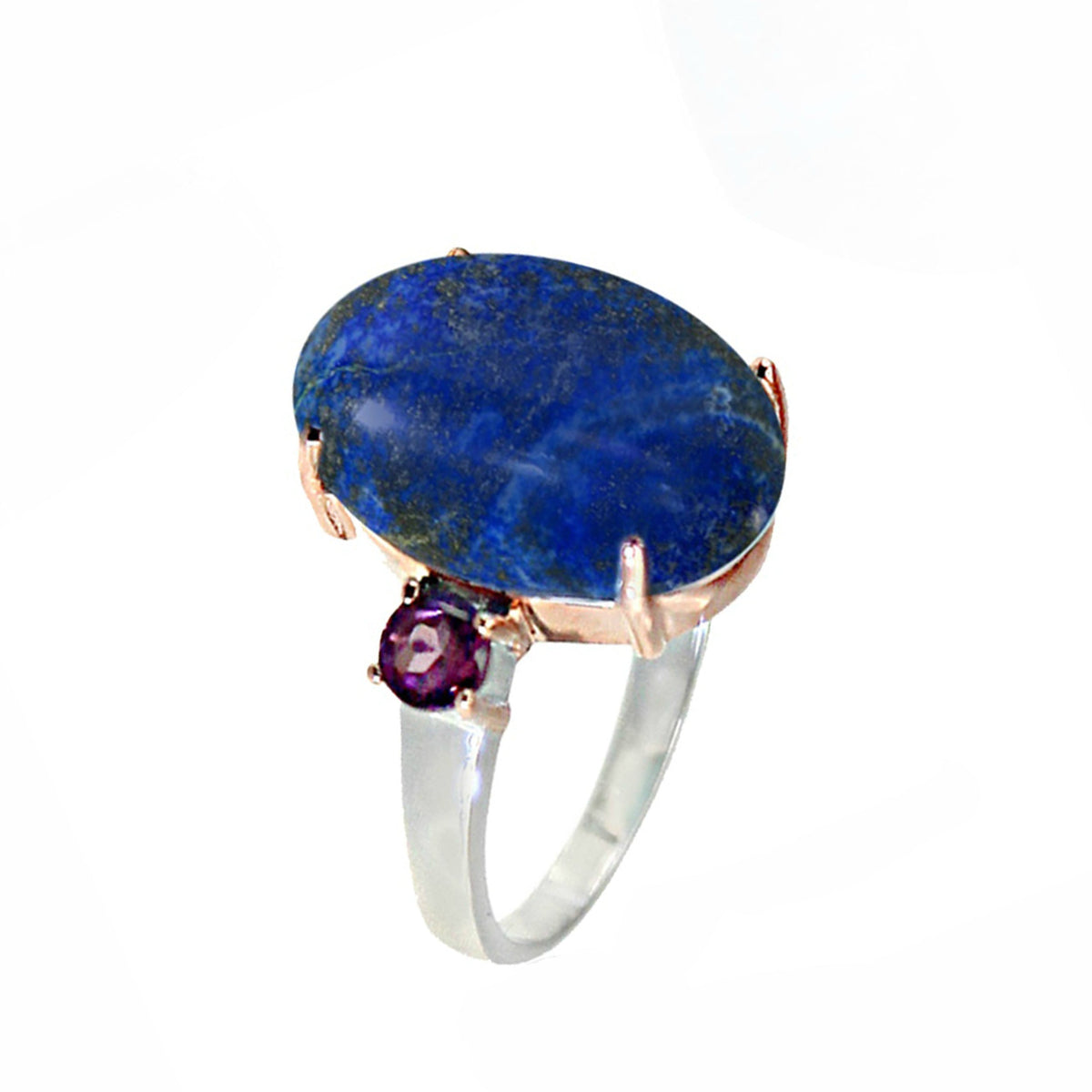 Unazë U3678 në argjend 925 me larje rose gold 14K, lapis lazuli oval dhe rodolit