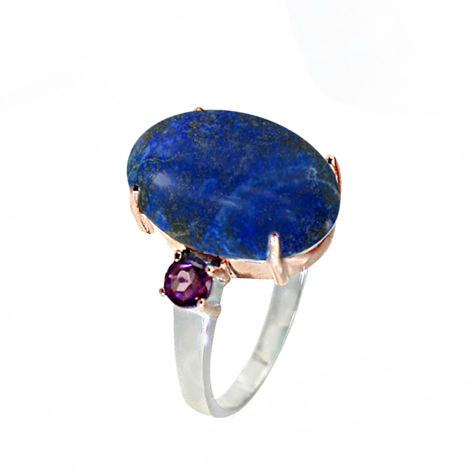 Unazë U3678 në argjend 925 me larje rose gold 14K, lapis lazuli oval dhe rodolit
