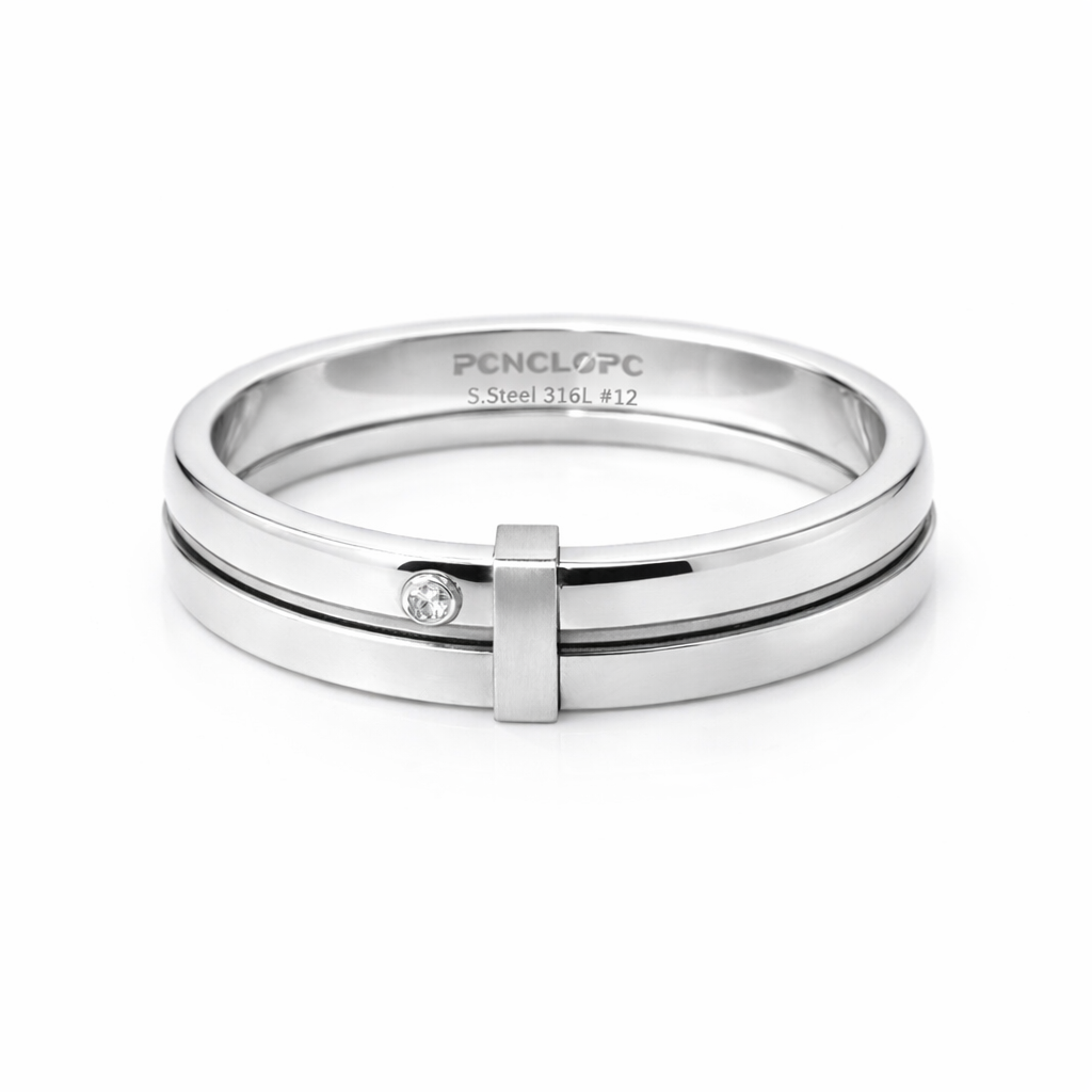 Unaze U2918 ne ngjyre argjendi me dy breza, ure vertikale dhe nje detaj rrethor te bardhe, pamje ballore mbi sfond te bardhe | Penelope Jewellery