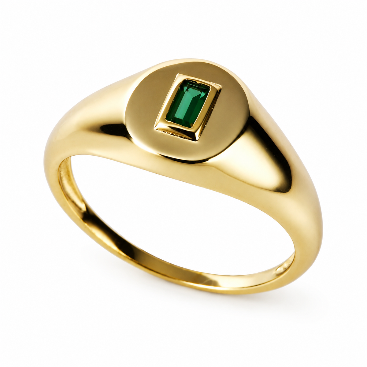 Unazë signet U4111 në argjend 925 me larje ari 14K dhe zirkon jeshil