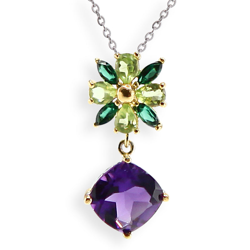 Varëse M3574 në argjend 925 me larje ari 14K, ametist, peridot dhe kuarc jeshil