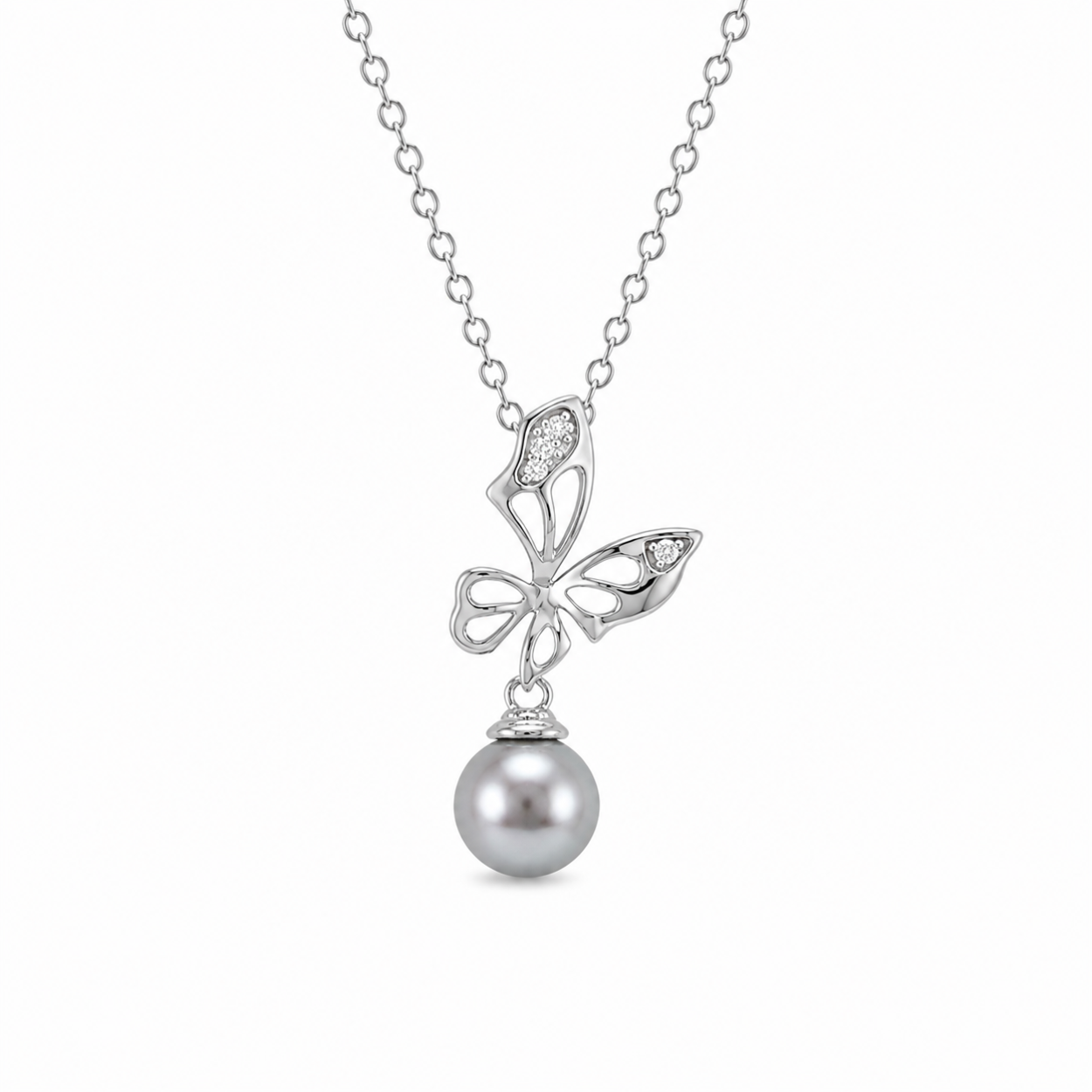 Varse Flutur M3082 me perle gri dhe zirkone te bardha | Argjend 925 | Penelope Jewellery