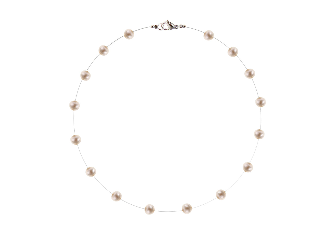 Varse N3205 me perla te ujit te embel ne te bardhe e krem, te shperndara ne fije te holle, pamje e plote rrethore. | Argjend 925 | Penelope Jewellery