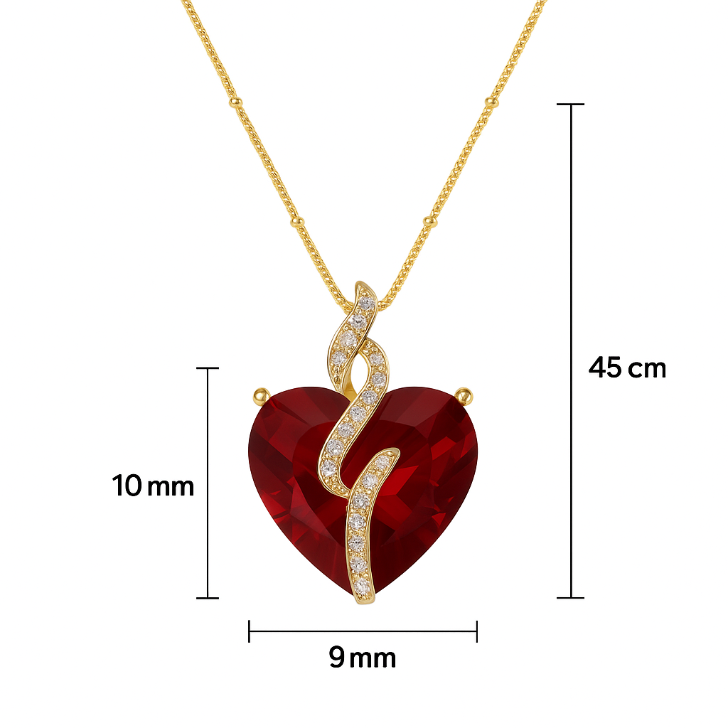Varse Sweetheart me zemër prej rubini sintetik të kuq, zirkone të bardha dhe zinxhir me larje ari 14K