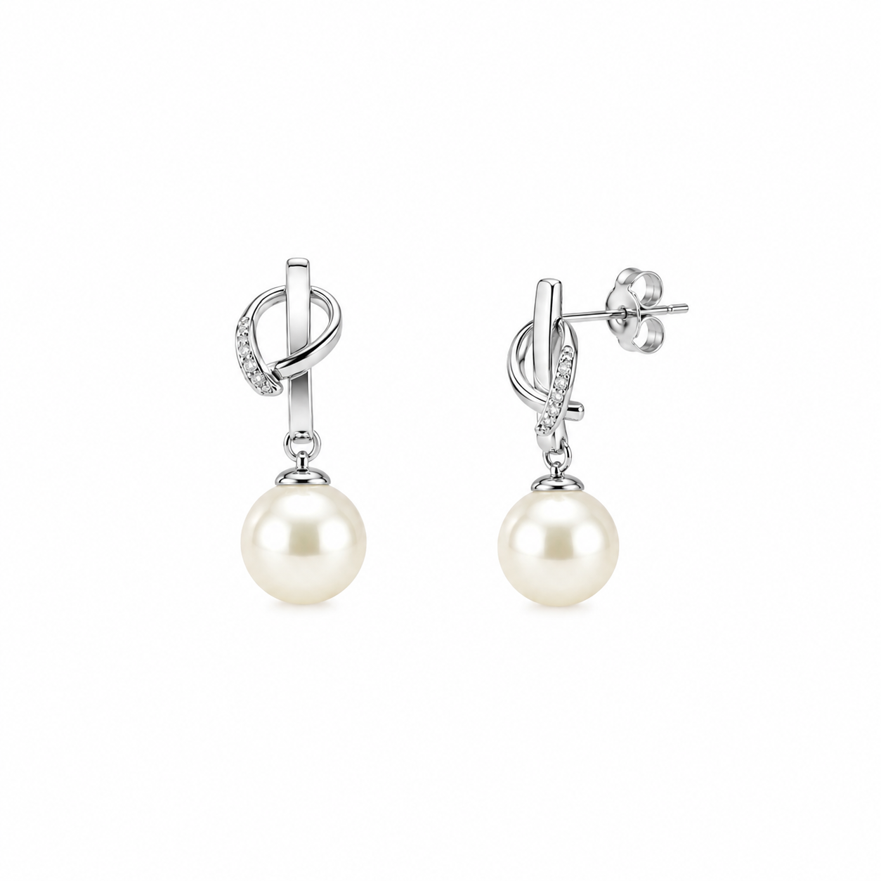 Vathe V3354 me perla te bardha me nuance krem, linja te nderthurura dhe zirkone | Argjend 925 | Penelope Jewellery