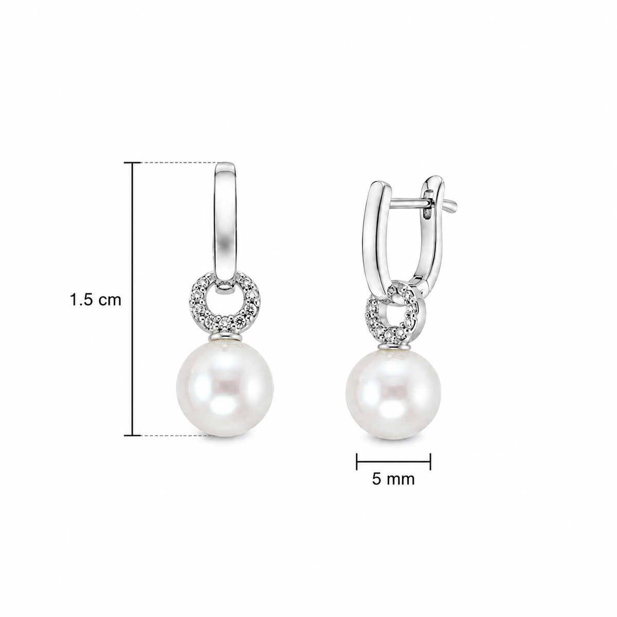 Vathe Lita V3331 me perla te bardha dhe zirkone; ne foto shenohen gjatesia 1.5 cm dhe perla 5 mm | Argjend 925 | Penelope Jewellery