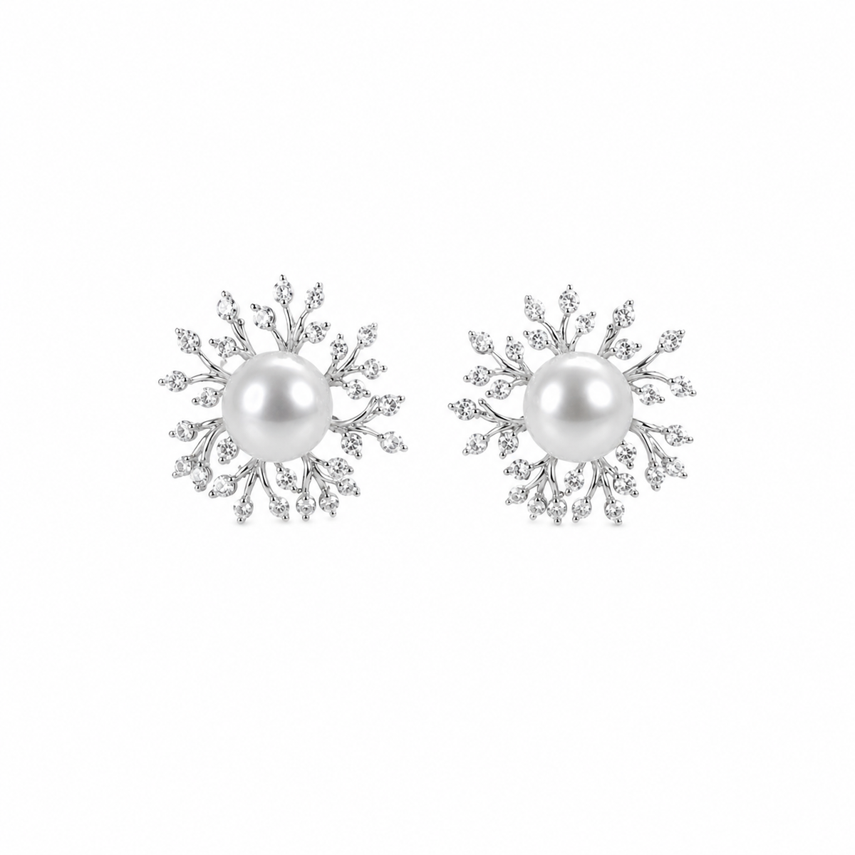 Vathe V3361 me perle te bardhe ne qender dhe degezime rrezore me zirkone, pamje e produktit | Argjend 925 | Penelope Jewellery