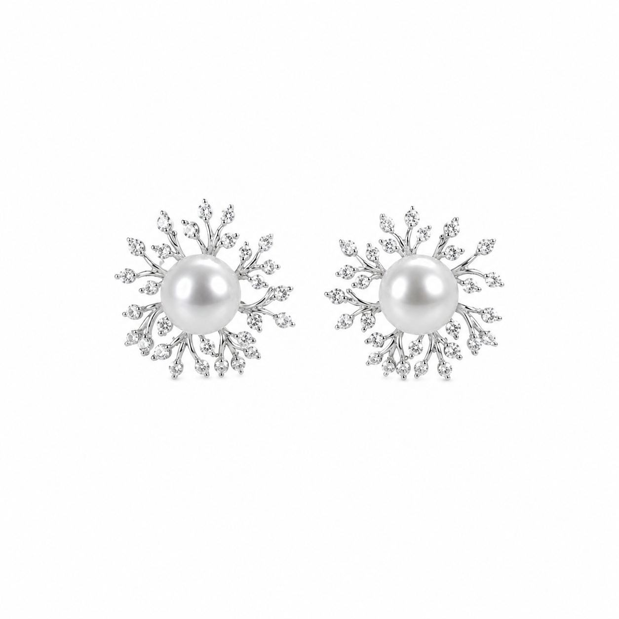 Vathe V3361 me perle te bardhe ne qender dhe degezime rrezore me zirkone, pamje e produktit | Argjend 925 | Penelope Jewellery
