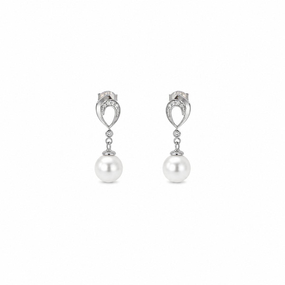 Vathe Raindrop V3346 me mbajtese ne forme pike, zirkone dhe perla te bardha, pamje e produktit | Argjend 925 | Penelope Jewellery