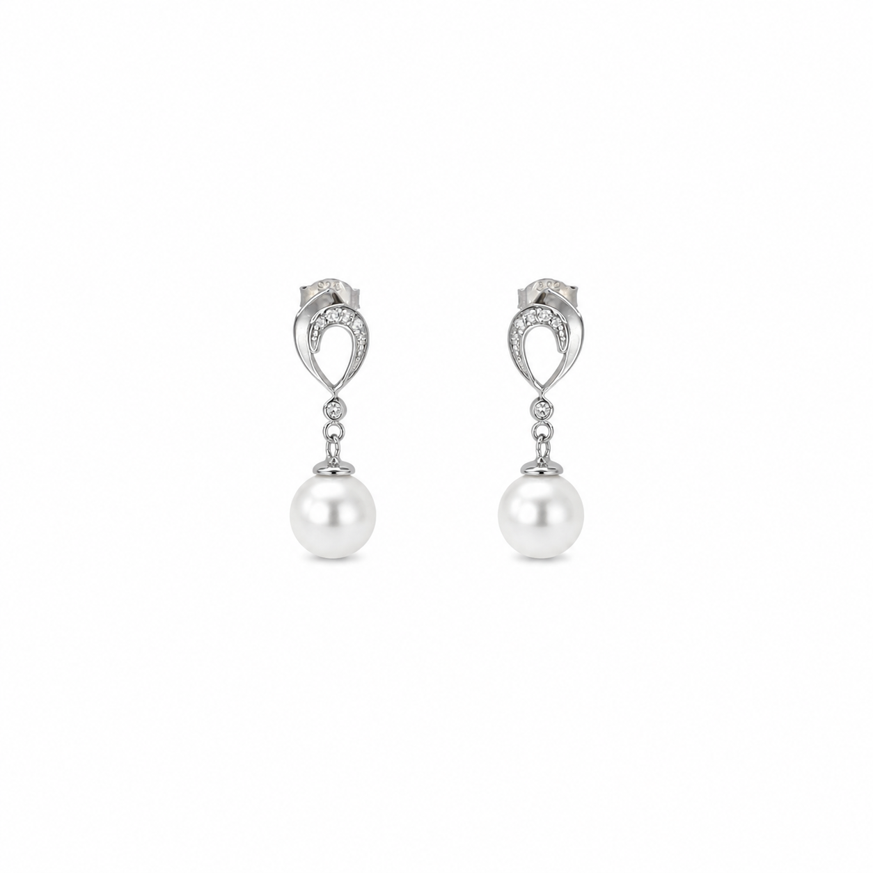 Vathe Raindrop V3346 me mbajtese ne forme pike, zirkone dhe perla te bardha, pamje e produktit | Argjend 925 | Penelope Jewellery