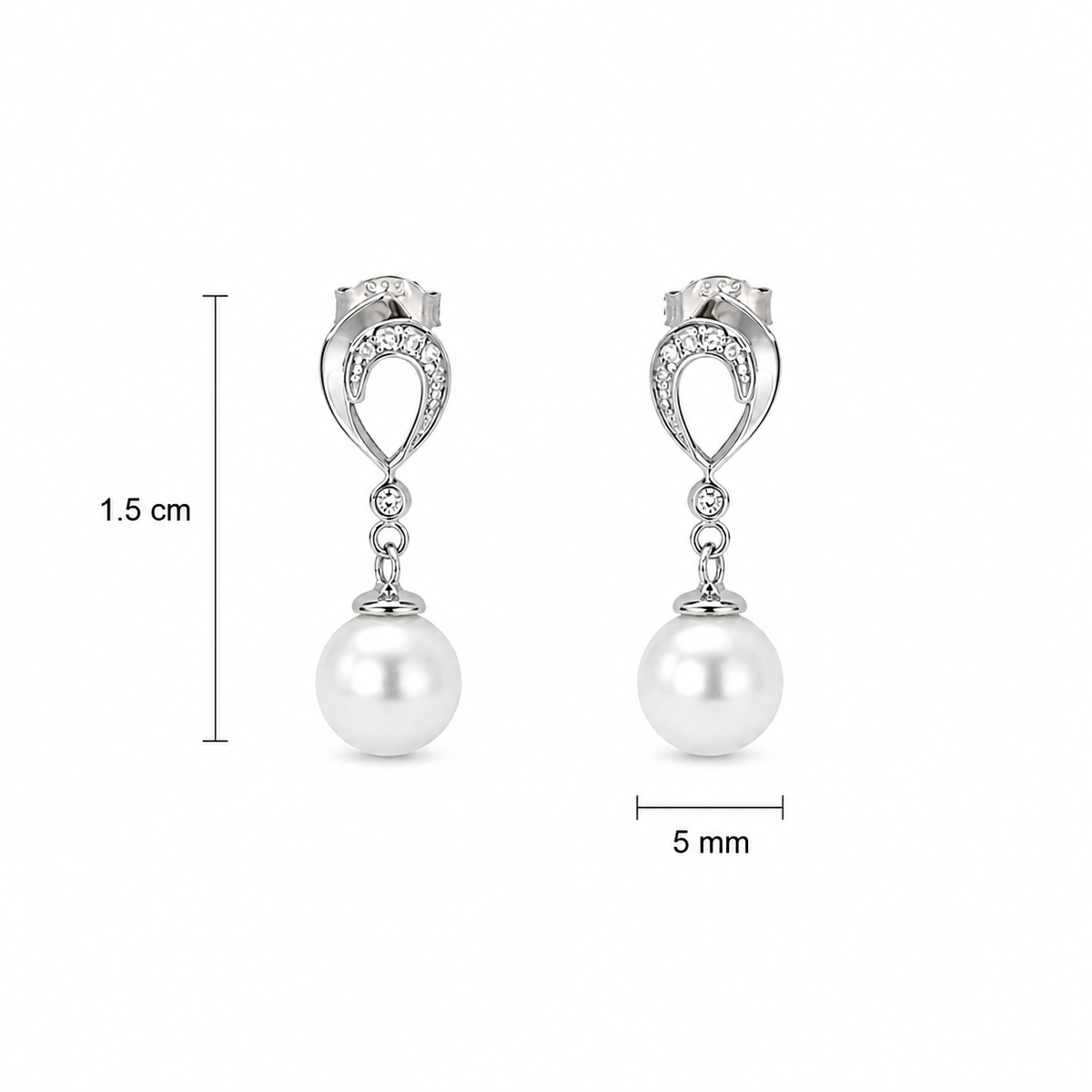 Vathe Raindrop V3346 me perla te bardha dhe zirkone; ne foto shenohen gjatesia 1.5 cm dhe perla 5 mm | Argjend 925 | Penelope Jewellery
