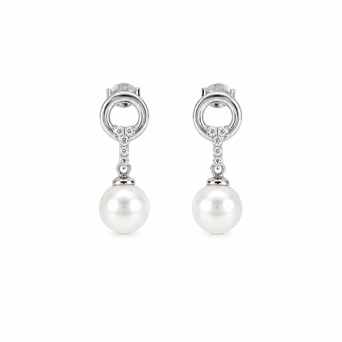 Vathe V3341 me perla te bardha, rrathe te vegjel dhe zirkone te bardha, pamje e produktit | Argjend 925 | Penelope Jewellery