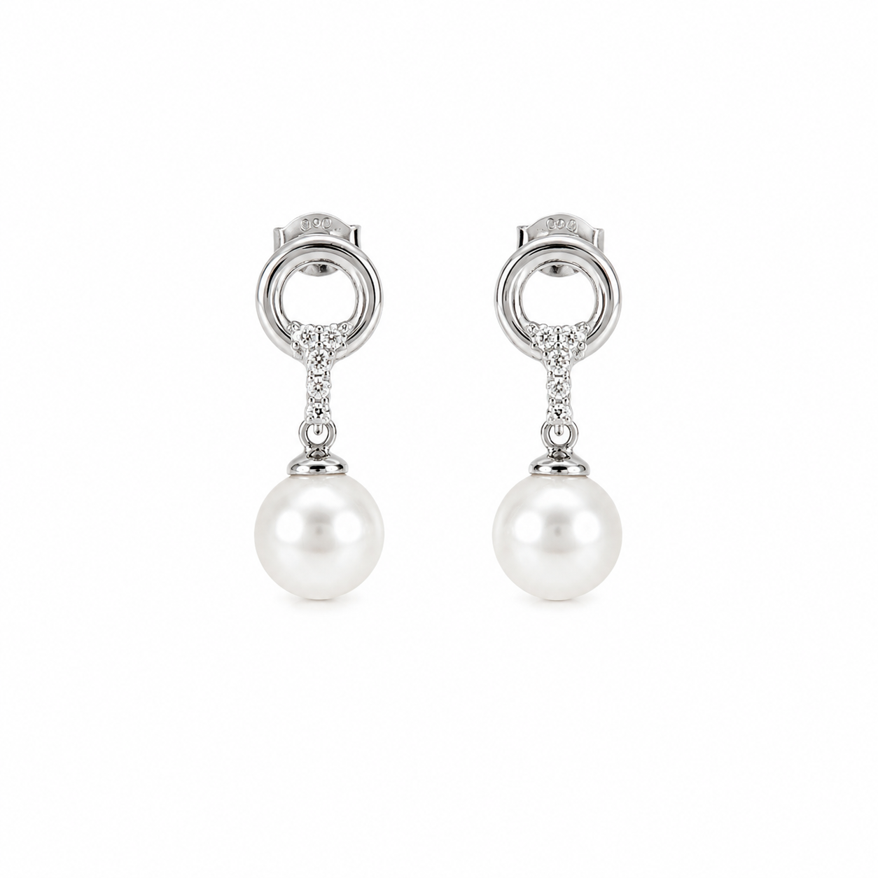 Vathe V3341 me perla te bardha, rrathe te vegjel dhe zirkone te bardha, pamje e produktit | Argjend 925 | Penelope Jewellery