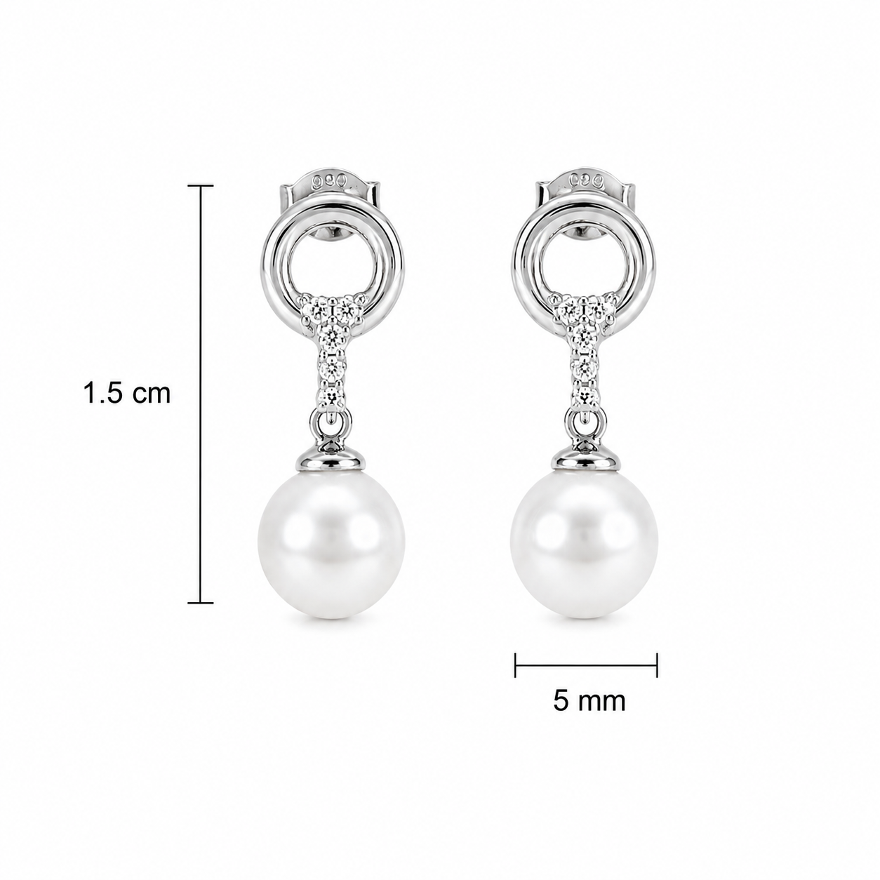 Vathe V3341 me perla te bardha, rrathe te vegjel dhe zirkone te bardha, pamje e produktit | Argjend 925 | Penelope Jewellery