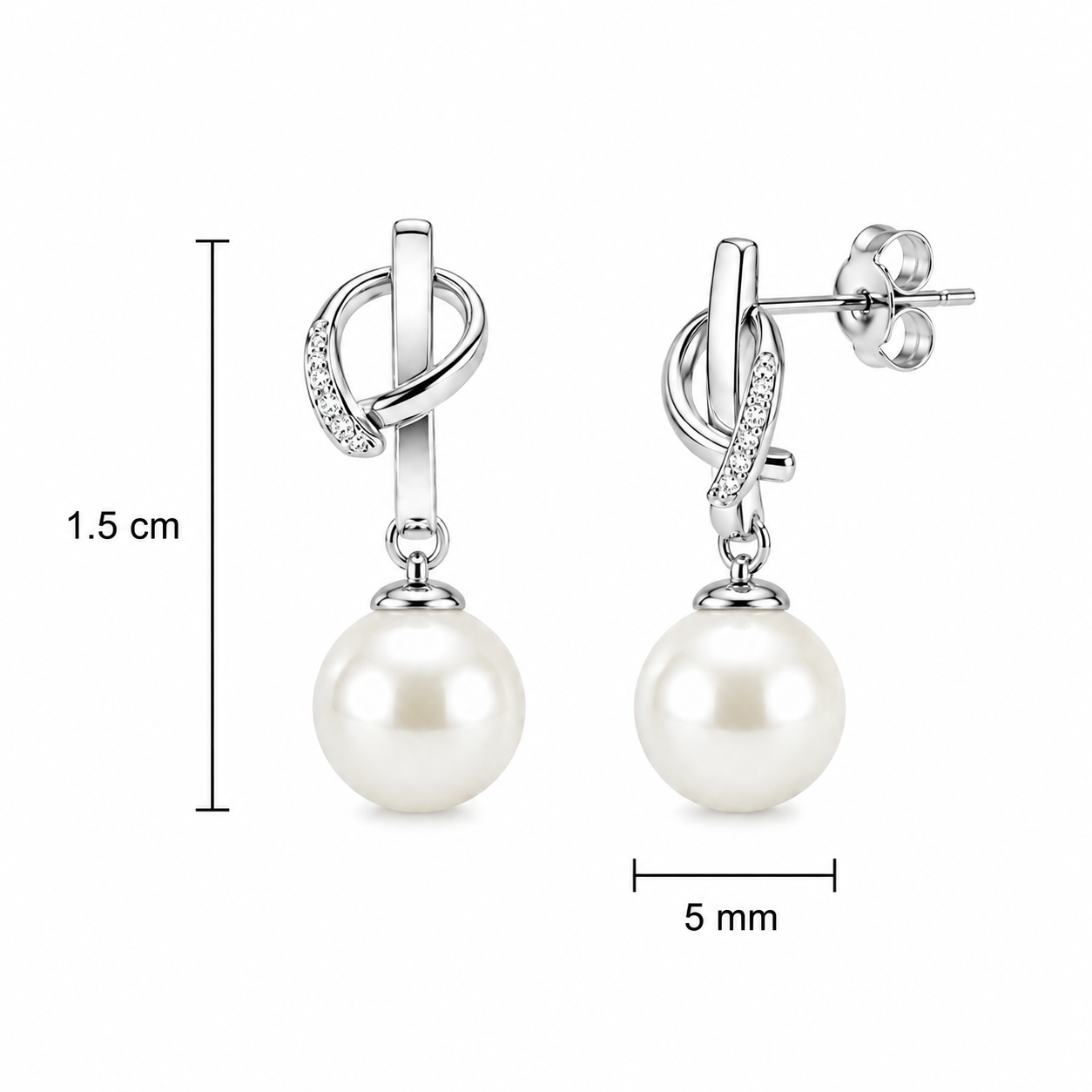 Vathe V3354 me perla te bardha me nuance krem, linja te nderthurura dhe zirkone | Argjend 925 | Penelope Jewellery