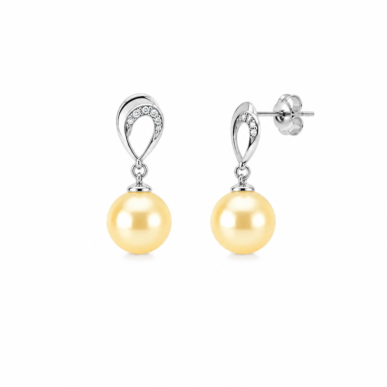 Vathe V3344 me perla ngjyre ari dhe mbajtese ne forme pike me zirkone, pamje e produktit | Argjend 925 | Penelope Jewellery