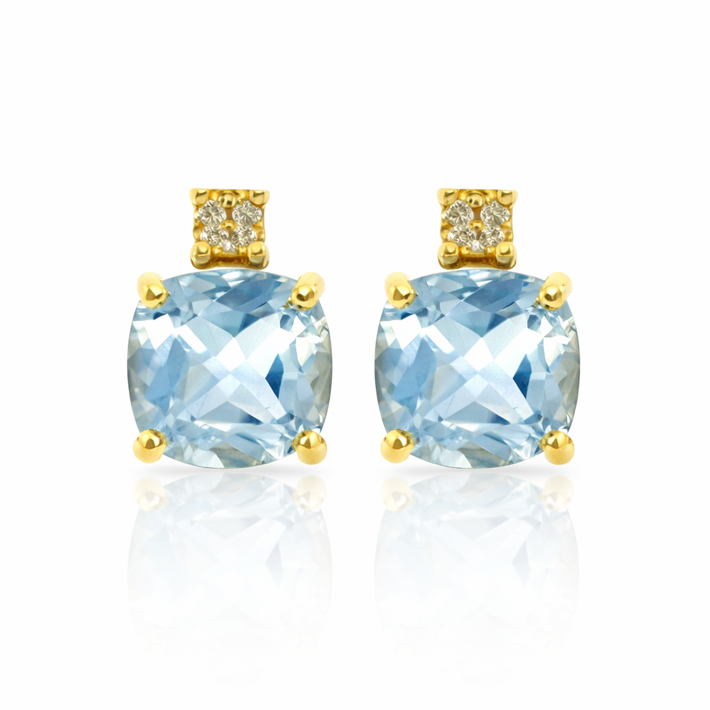Vathe V5245 prej argjendi 925, me topaz blu katror me cepa te rrumbullaket dhe detaj te bardhe siper, pamje ballore | Penelope Jewellery