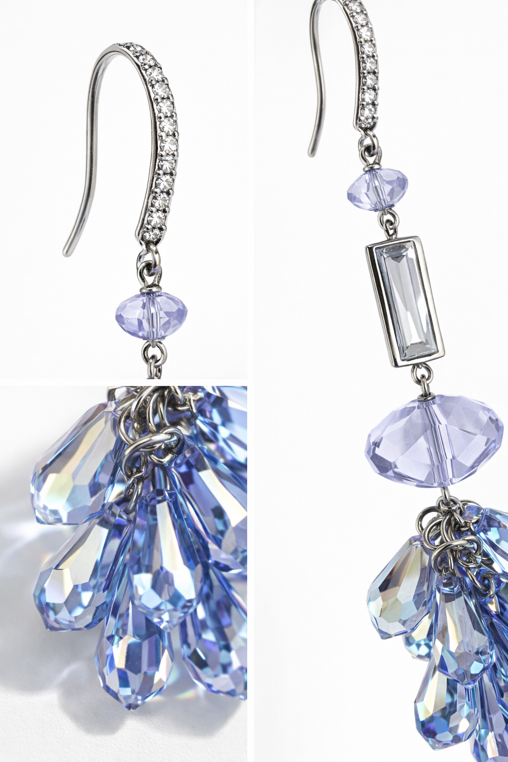 Kolazh detajesh te vathit Azure Frost V2839 prej argjendi 925: kapesja grep, kristali drejtkendor, detajet lejla dhe grupi i kristaleve blu | Penelope Jewellery