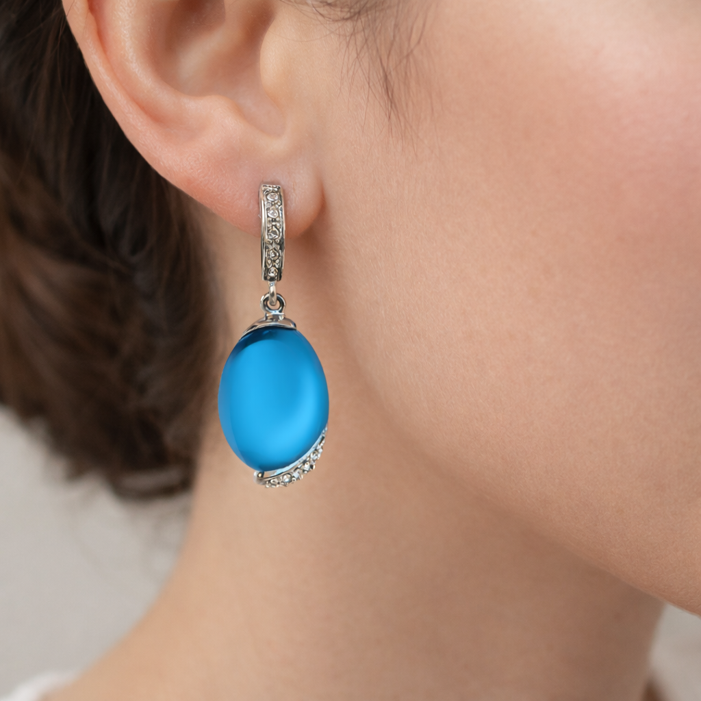 Vathë blu për femra me dizajn oval dhe detaje shkëlqyese - Penelope Jewellery