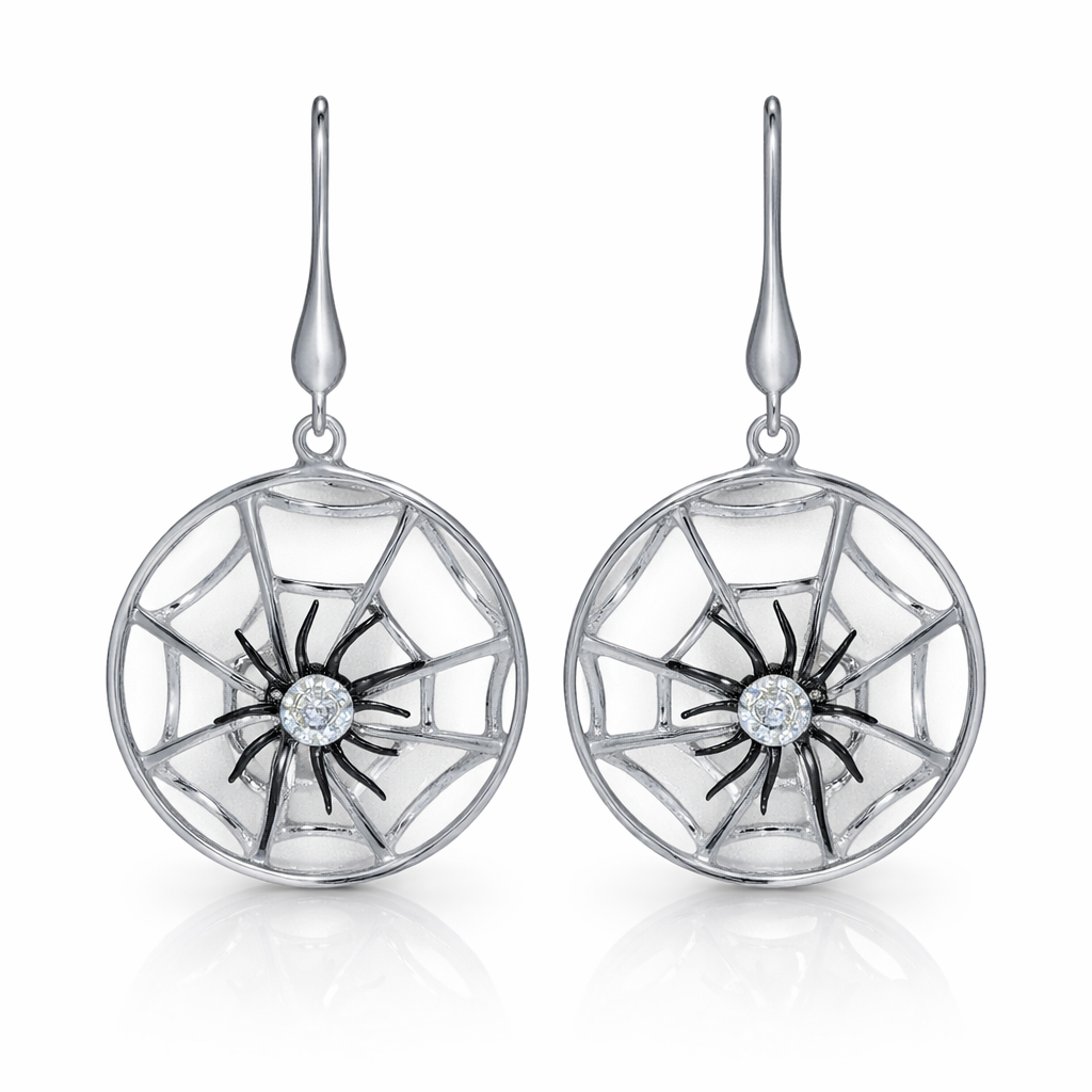 Vathe Charlote V3474 me rrathe ne forme rrjete merimange dhe merimange te erret me qender te ndritshme, pamje ballore | Argjend 925 | Penelope Jewellery