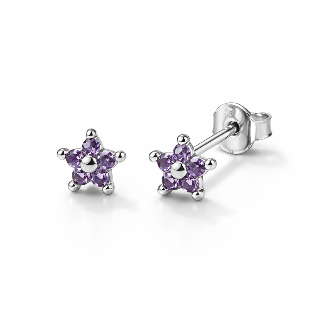 Vathe Daisy V5195 me ametist vjollce ne forme luleje me pese petale, pamje ballore dhe anesore | Argjend 925 | Penelope Jewellery