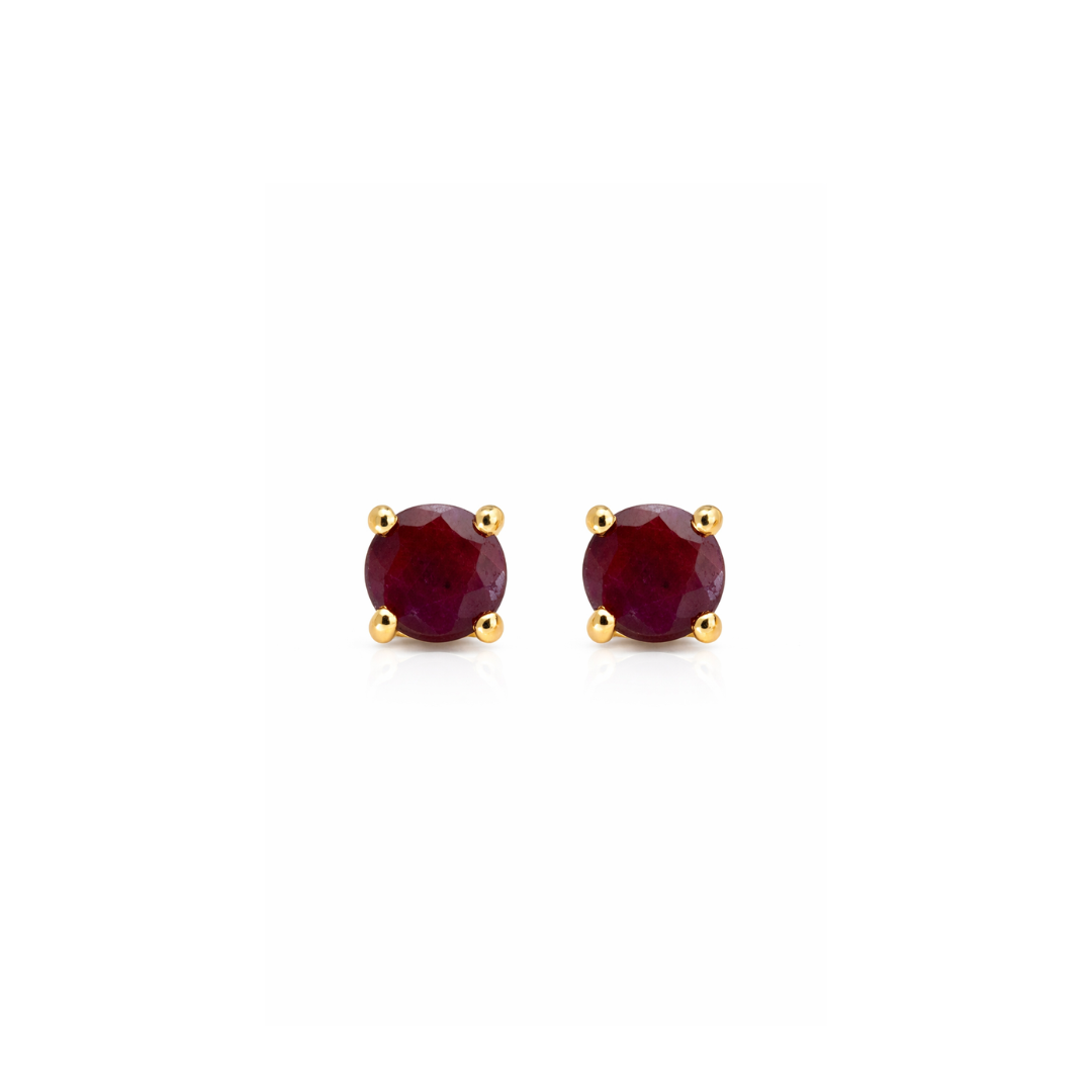 Vathe V4772 me rubin te kuq 4 mm dhe kapje me kater kthetra ngjyre ari, cift ne pamje ballore | Argjend 925 | Penelope Jewellery