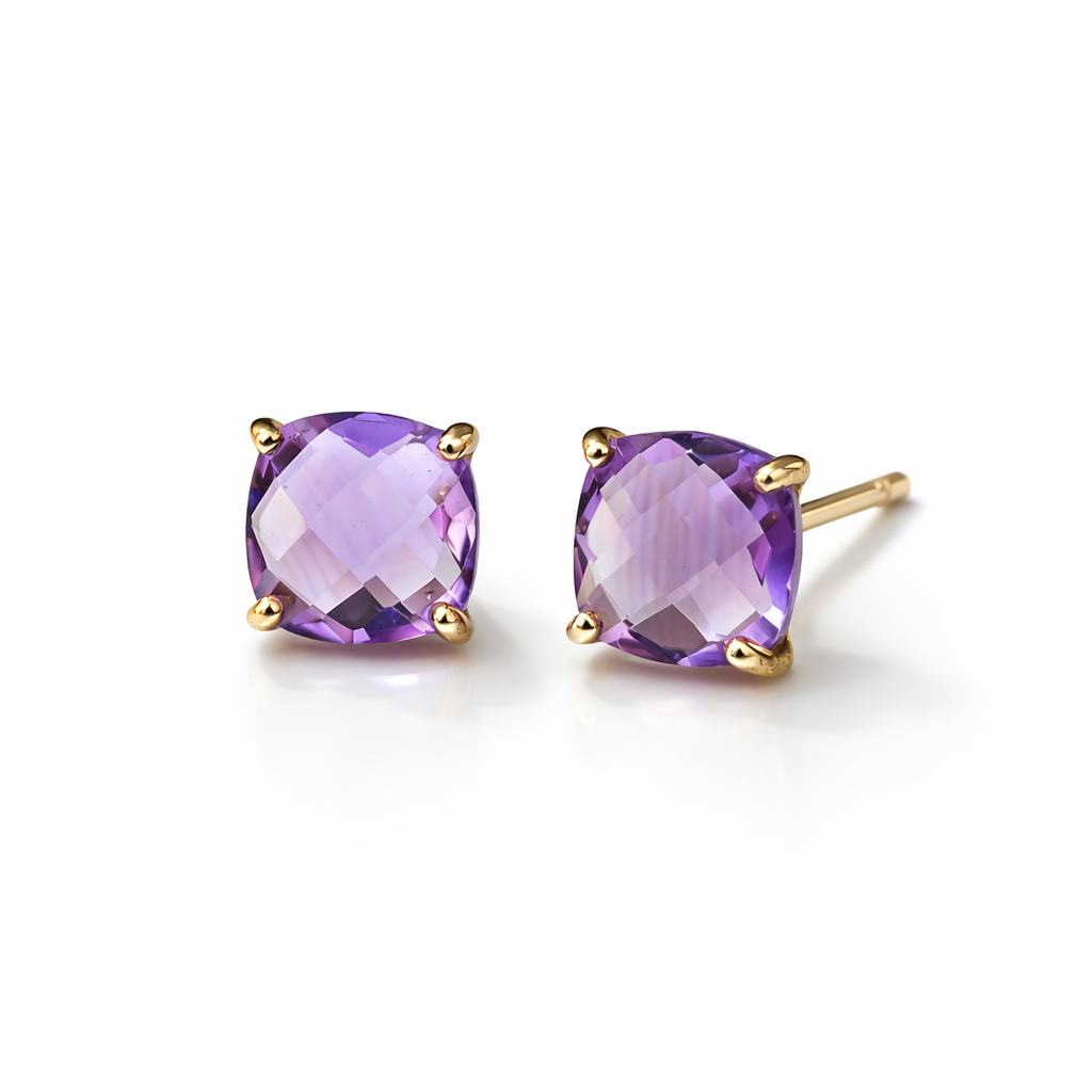 Vathe V5203 me ametist vjollce, forme katrore me kende te rrumbullakosura dhe kater kthetra ne ngjyre ari | Argjend 925 | Penelope Jewellery