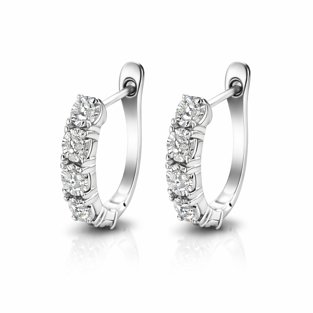 Vathe V5451 rrethor me diamante natyrale dhe motive lulesh ne pjesen ballore, pamje e ciftit me kapese | Argjend 925 | Penelope Jewellery