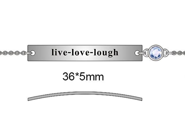 Skicë e byzylykut Live Love Laugh me përmasat e pllakës 36 × 5 mm